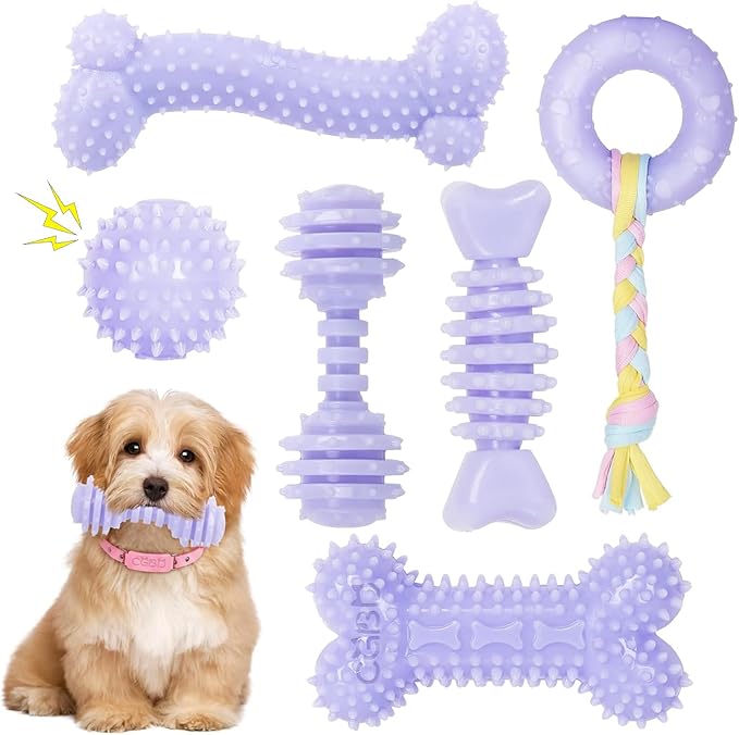 6 Pack Red Dog Chew Toys, Small Dog Teething Toys, Dental Health & Interactive Play
