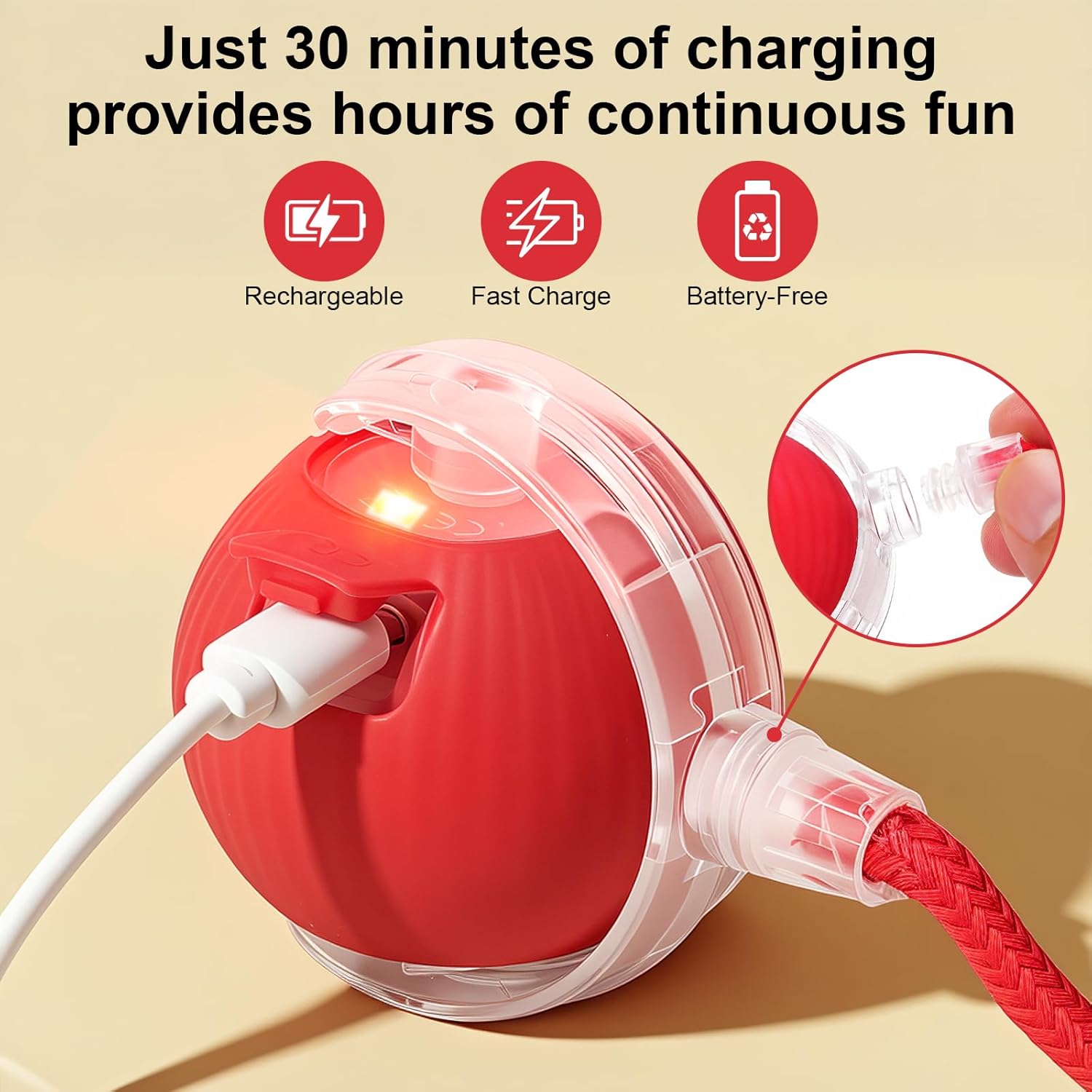 Smart Interactive Automatic Electric Rolling Moving Rechargeable Motion Activated Self Solo Play Electronic Stimulation Chase Teaser Ball Toy with Rope for Indoor Bored Adult Cat and Dog, Red