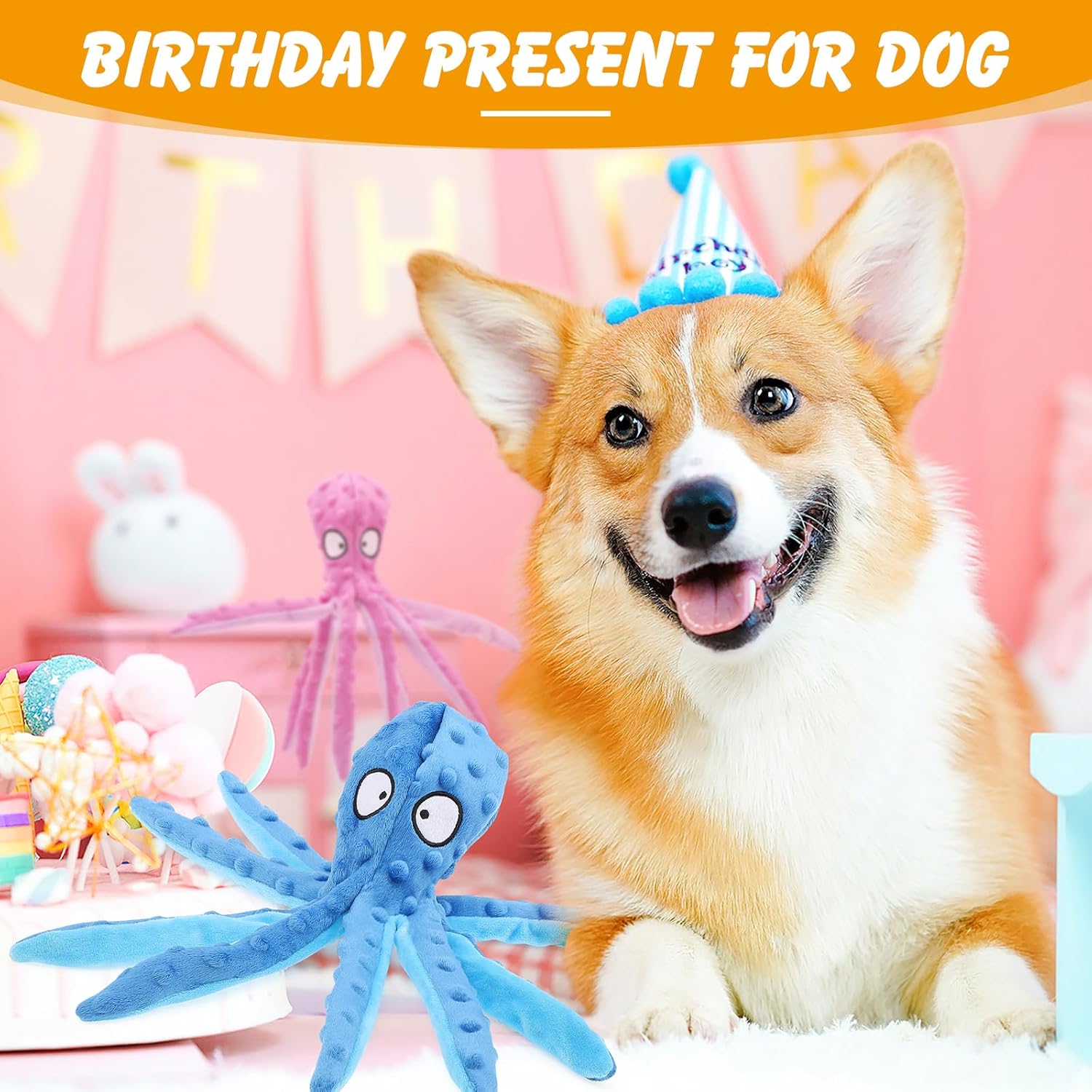 2 Pcs Octopus Dog Toys, No Stuffing Squeaky Dog Toys Chew Toys for Dogs Puppy Toys Indestructible Dog Toy for Small & Medium & Large Dogs (Blue,Purple)
